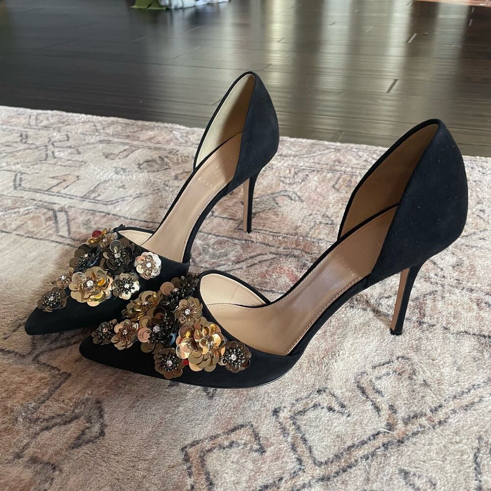 J. Crew Collection SZ 10 Elsie Floral Sequin D'Orsay Pumps Black Suede Heels EUC - Picture 4 of 10